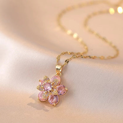Amorea Pink Flower Necklace | Gold