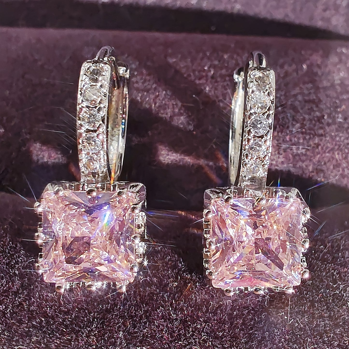 Pink Radiance Huggie Earrings | White Gold