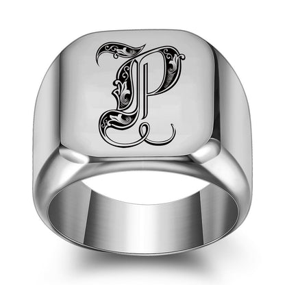 Classic Noble Initial Ring | White Gold