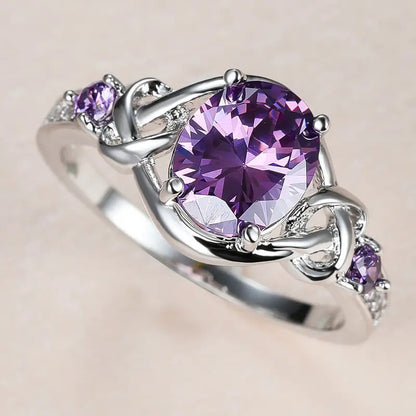 Amethyst Knot Ring | White Gold