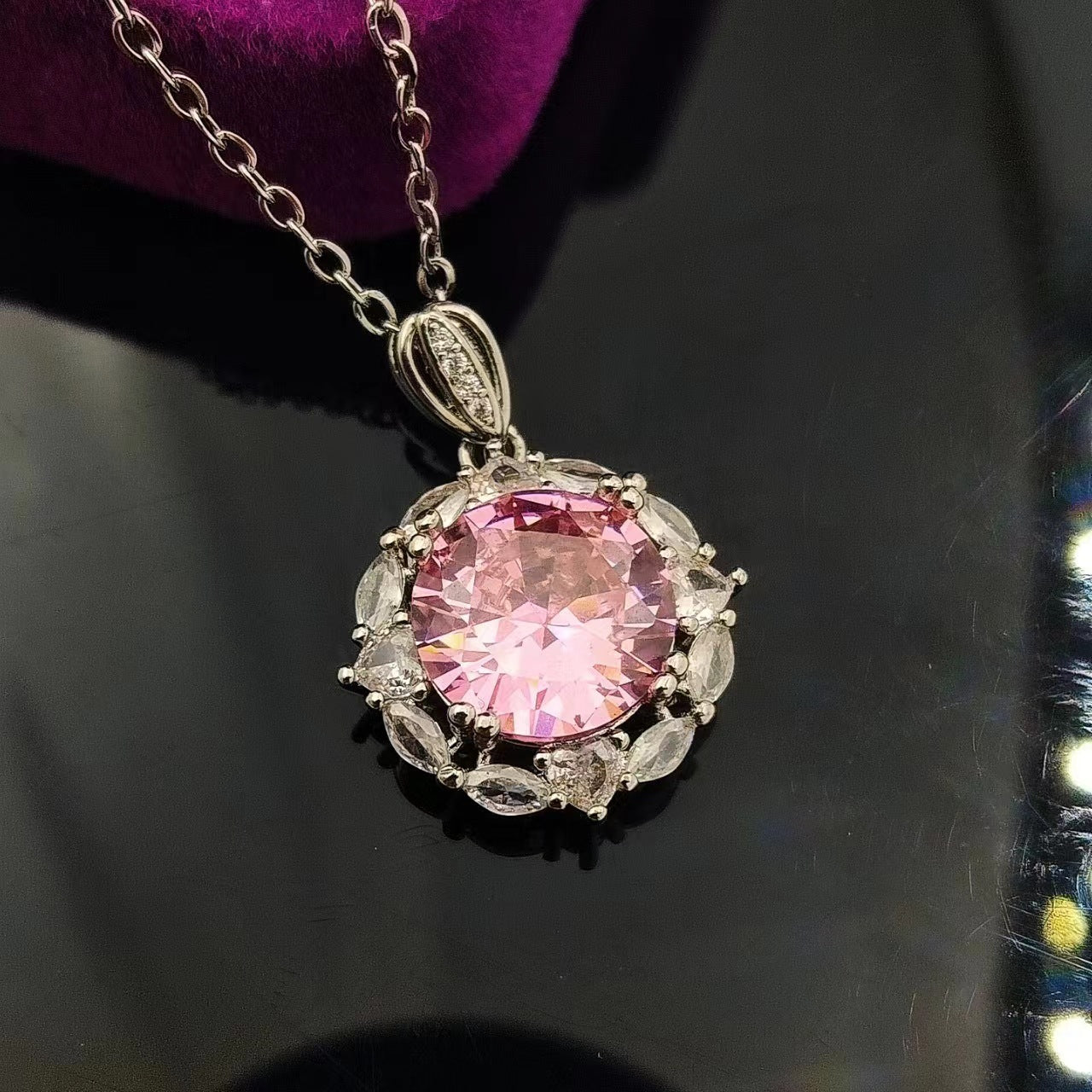 Rose Lotus Halo Necklace | White Gold