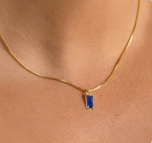 Minimalist Sapphire Pendant Necklace | White Gold