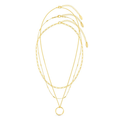 Open Circle Three Row Necklace | Gold