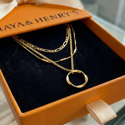 Open Circle Three Row Necklace | Gold