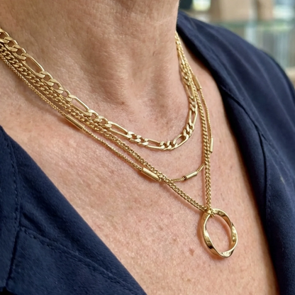Open Circle Three Row Necklace | Gold