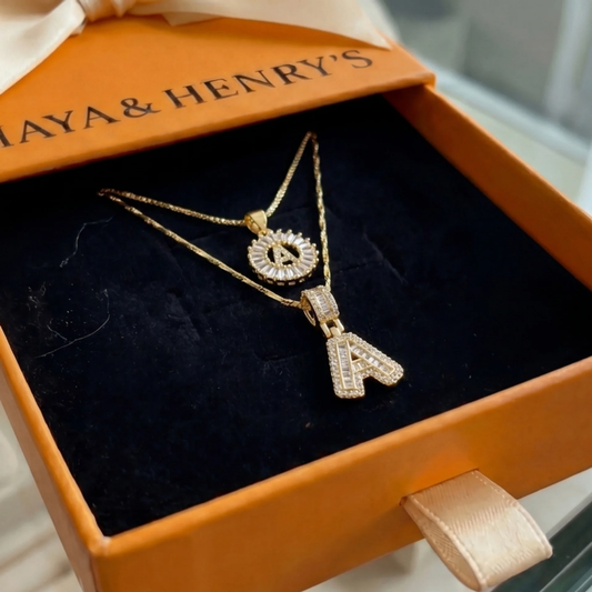 Pave letter initial necklace set | Gold
