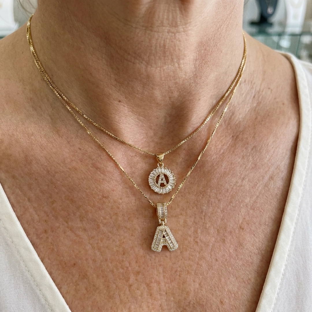 Pave letter initial necklace set | Gold