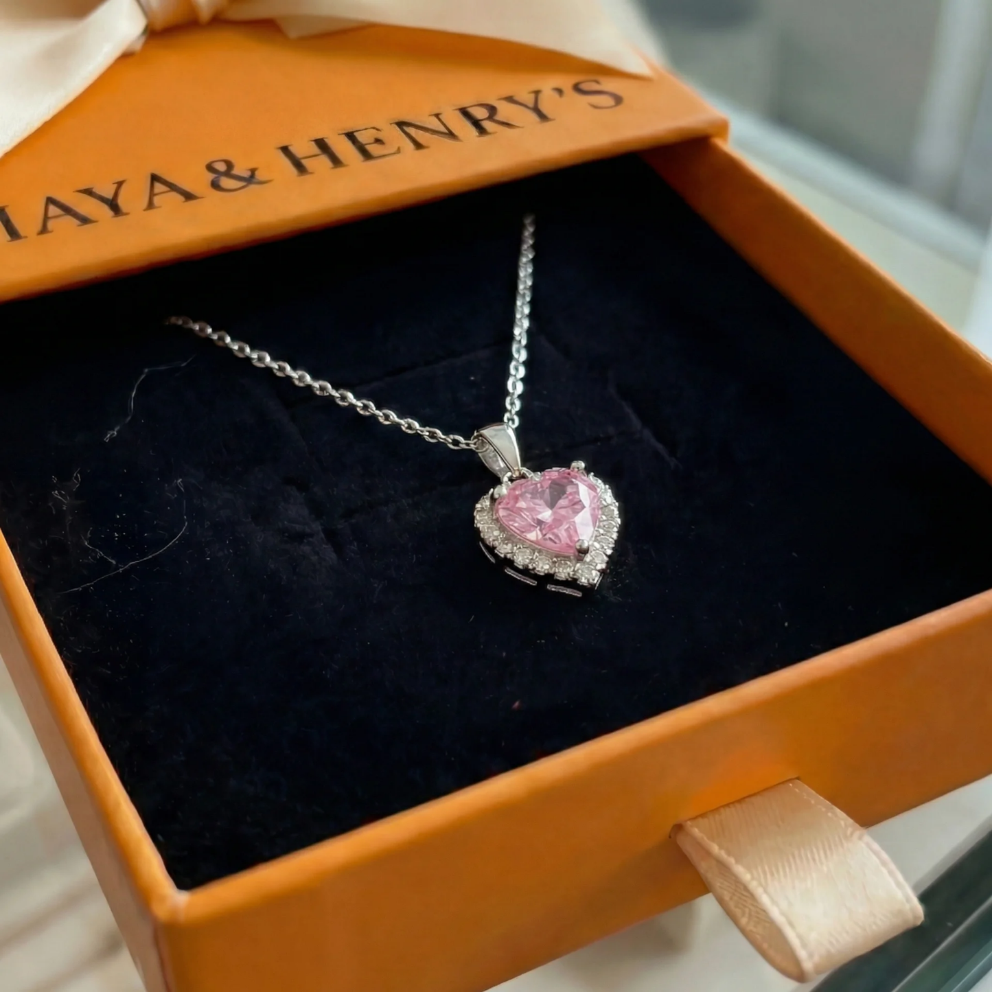 Pink Heart Radiance Necklace | White Gold