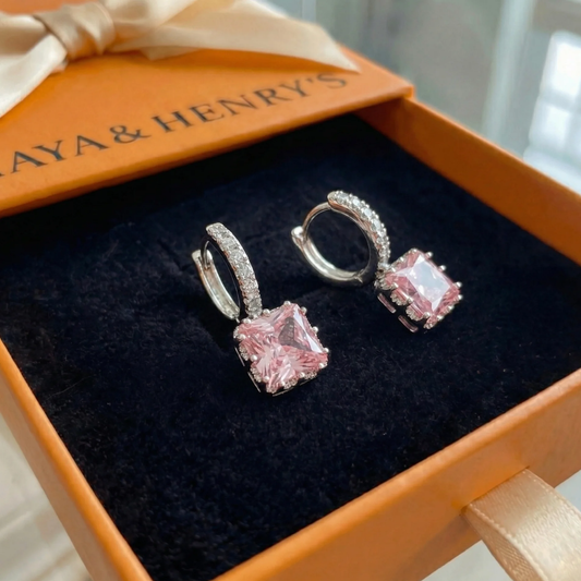 Pink Radiance Huggie Earrings | White Gold