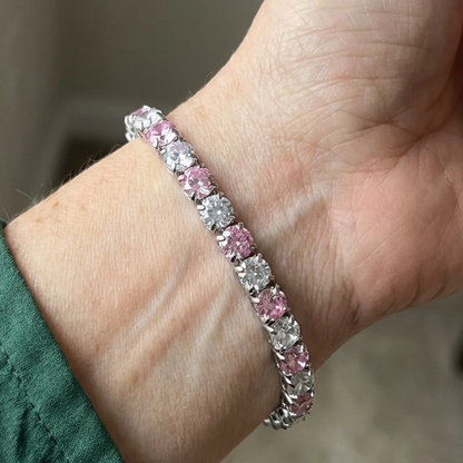 Pink Sapphire Duo Tennis Bracelet | White Gold
