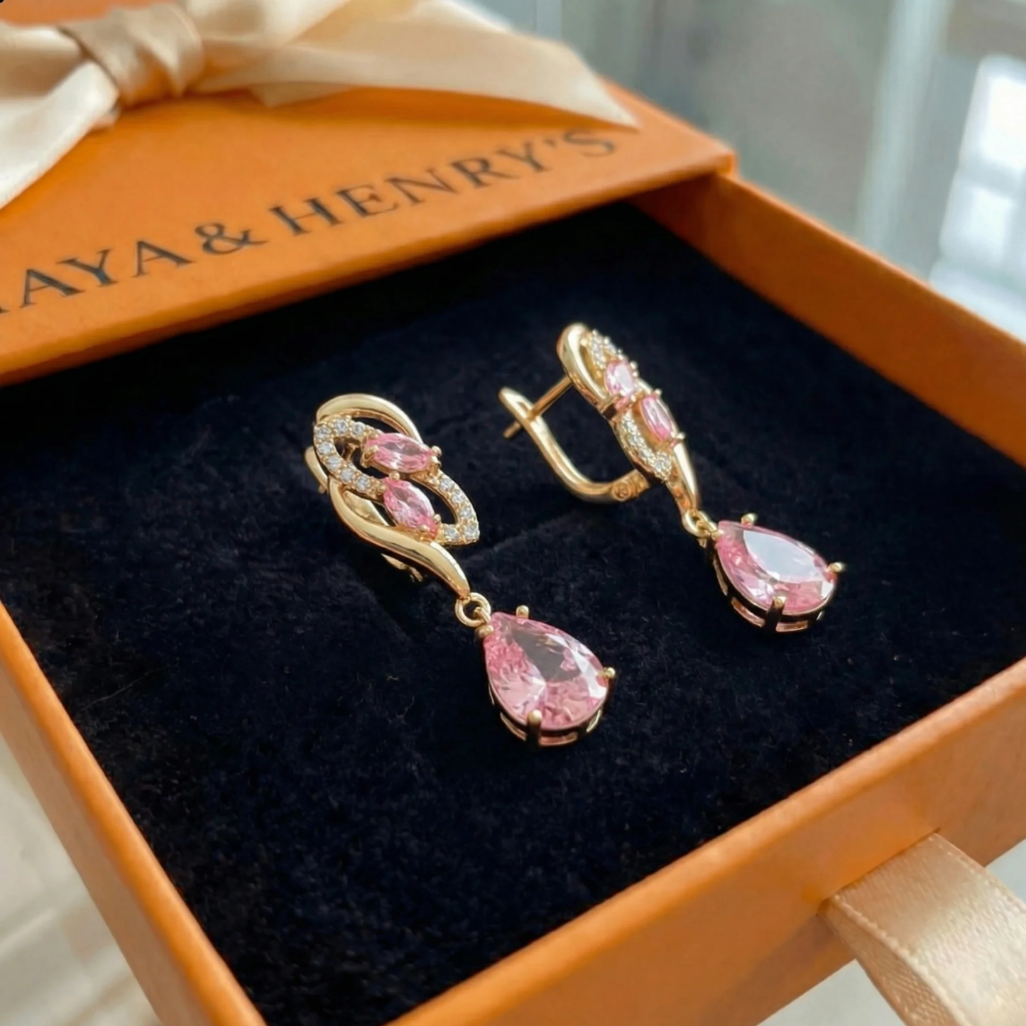 Pink Sapphire Glimmer Drop Earrings | Gold