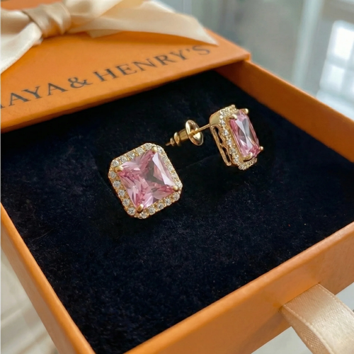 Pink Sapphire Pave Studs | Gold
