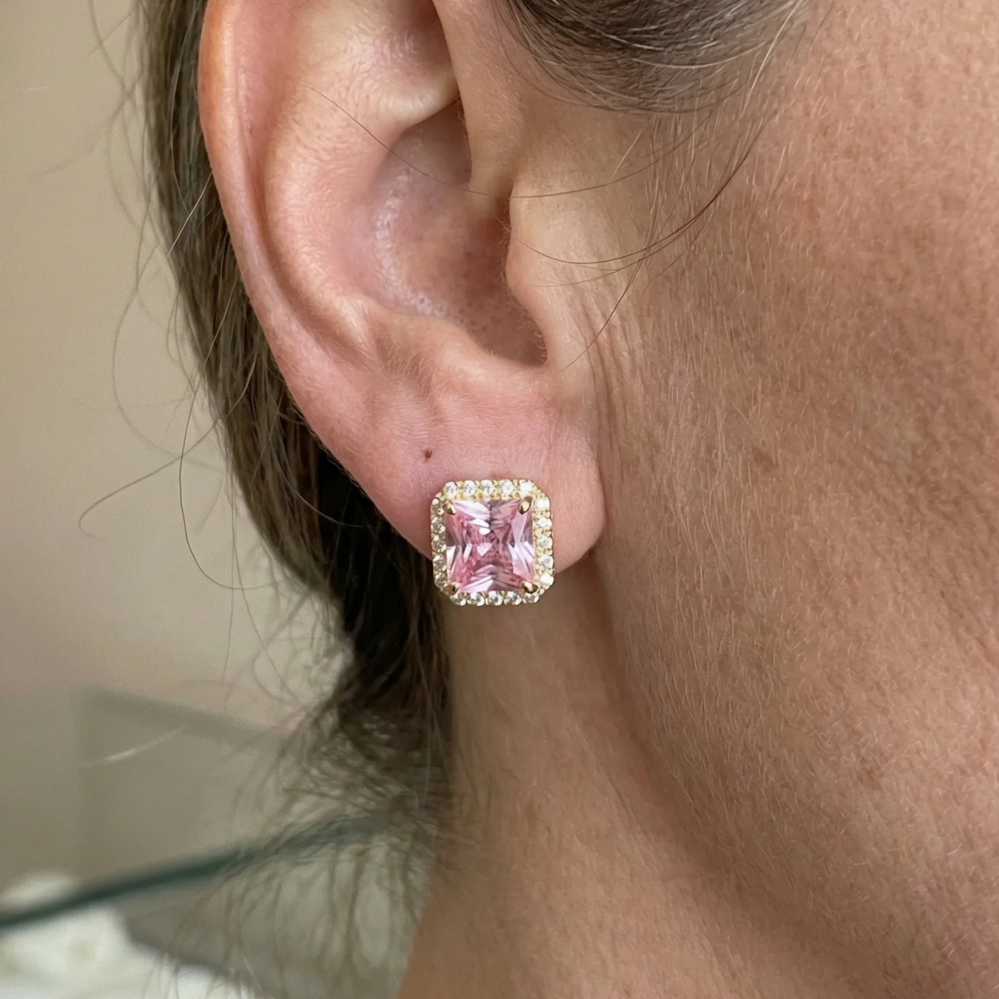 Pink Sapphire Pave Studs | Gold