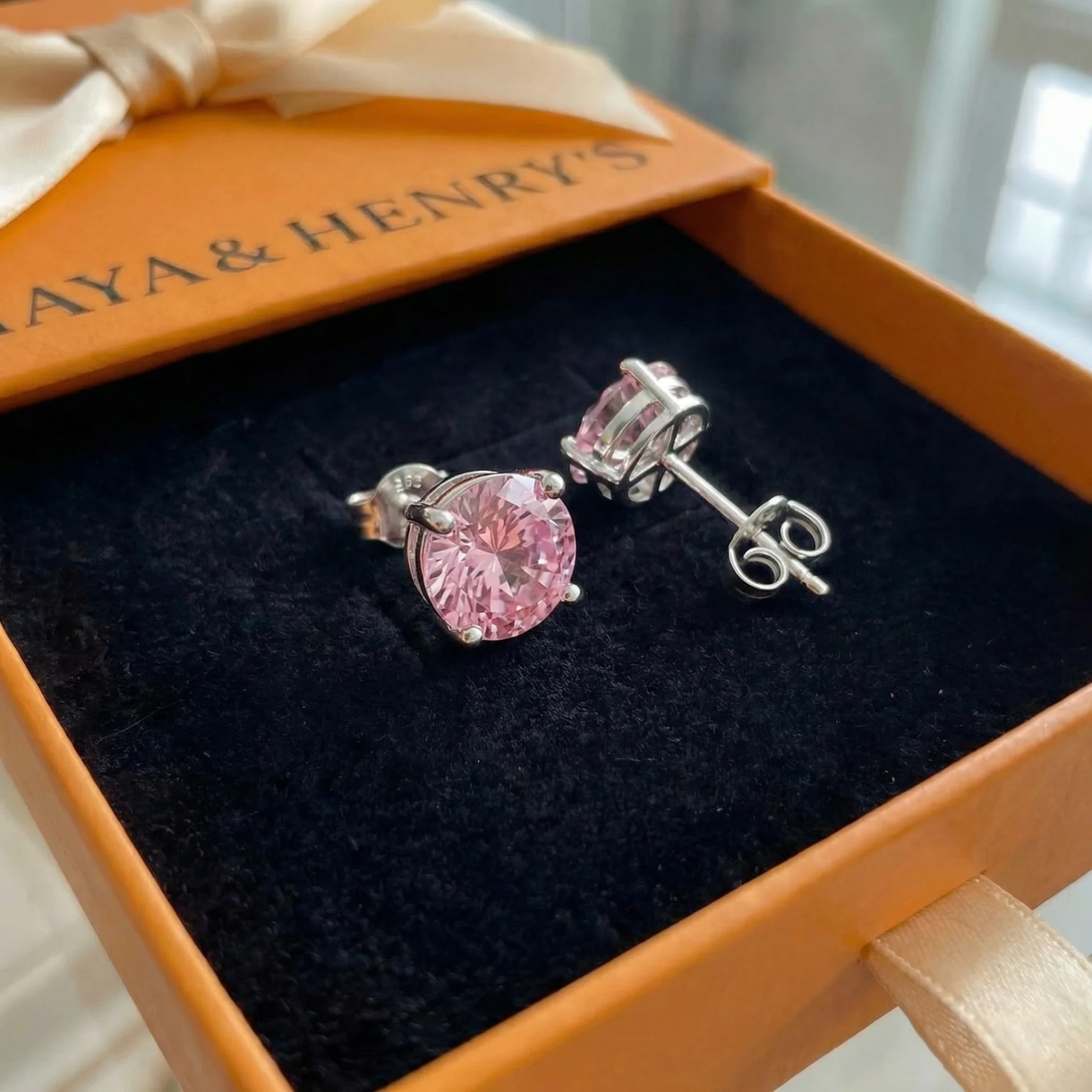 Pink Sapphire Round Studs | White Gold