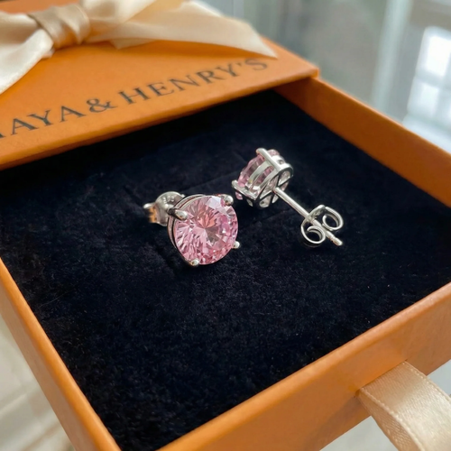 Pink Sapphire Round Studs | White Gold