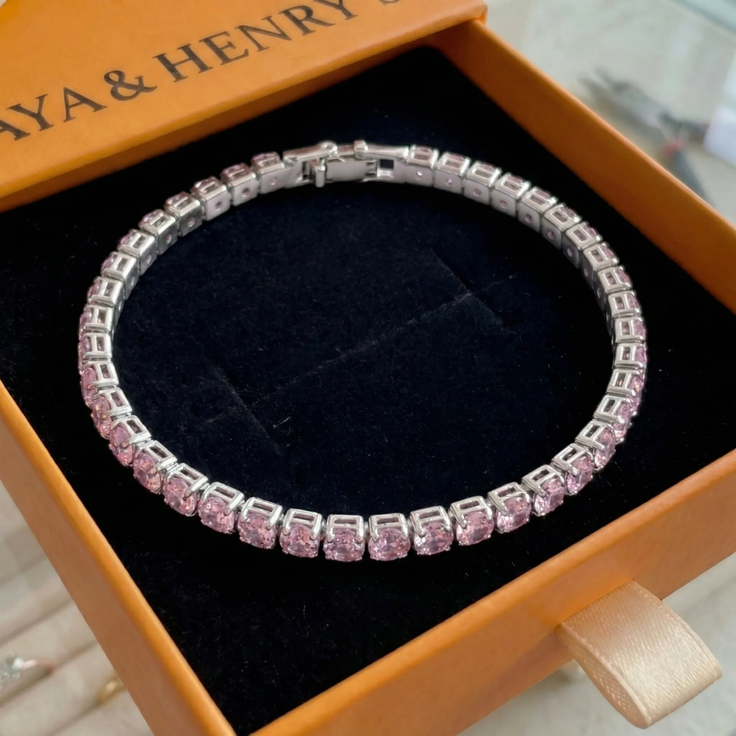 Pink Sapphire Tennis Bracelet | White Gold