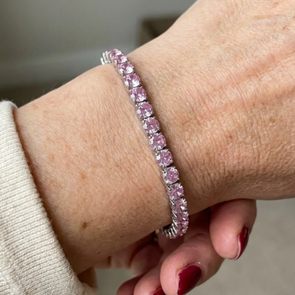 Pink Sapphire Tennis Bracelet | White Gold