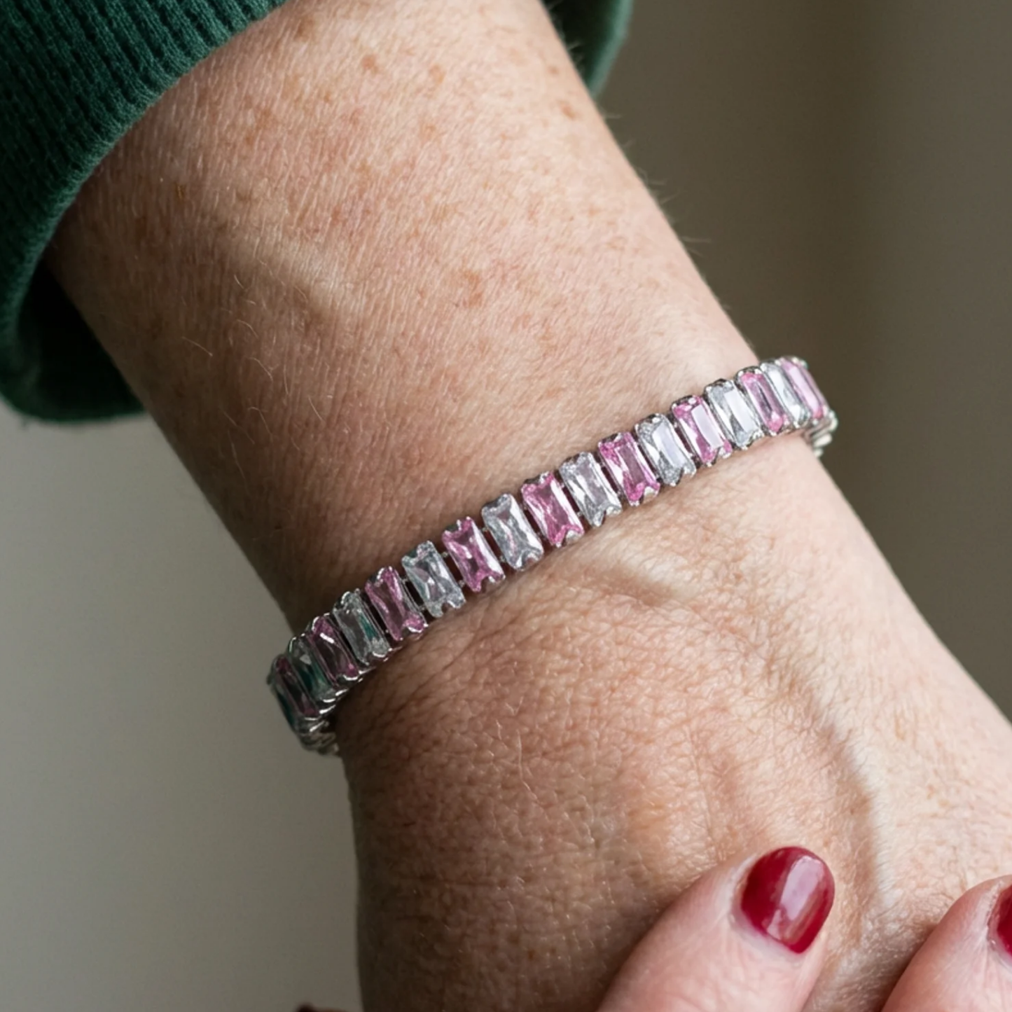 Pink Stripe Tennis Bracelet | White Gold