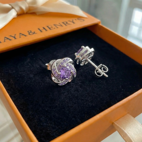 Purple Crystal Knot Earrings | White Gold