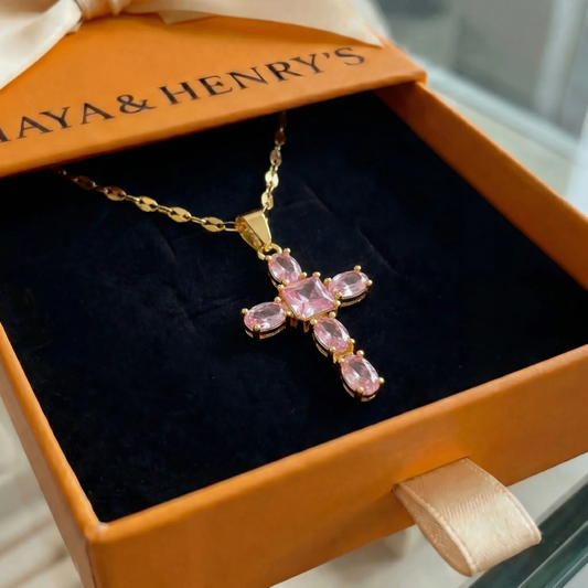 Rose Faith Cross Necklace | Gold