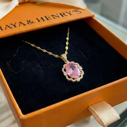 Rose Oval Crown Halo Necklace | Gold