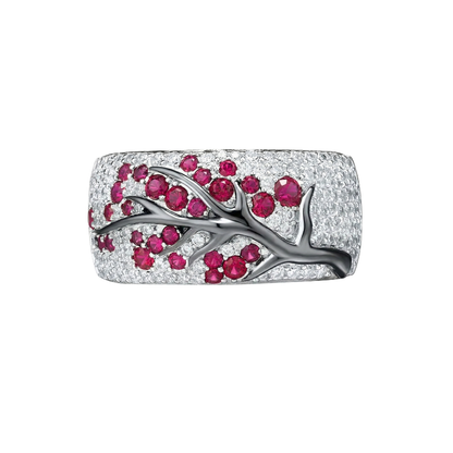 Ruby Blossom Tree Ring | White Gold