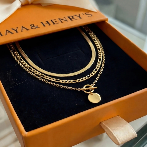 Savira Textured Coin Layered Necklace | Gold