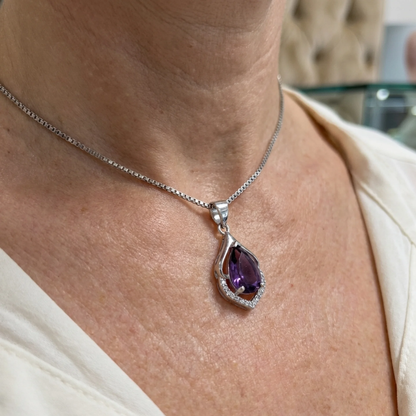 Selvara Crescent Drop Necklace | White Gold