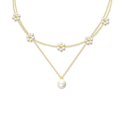 Floral Pearl Layered Necklace | Gold