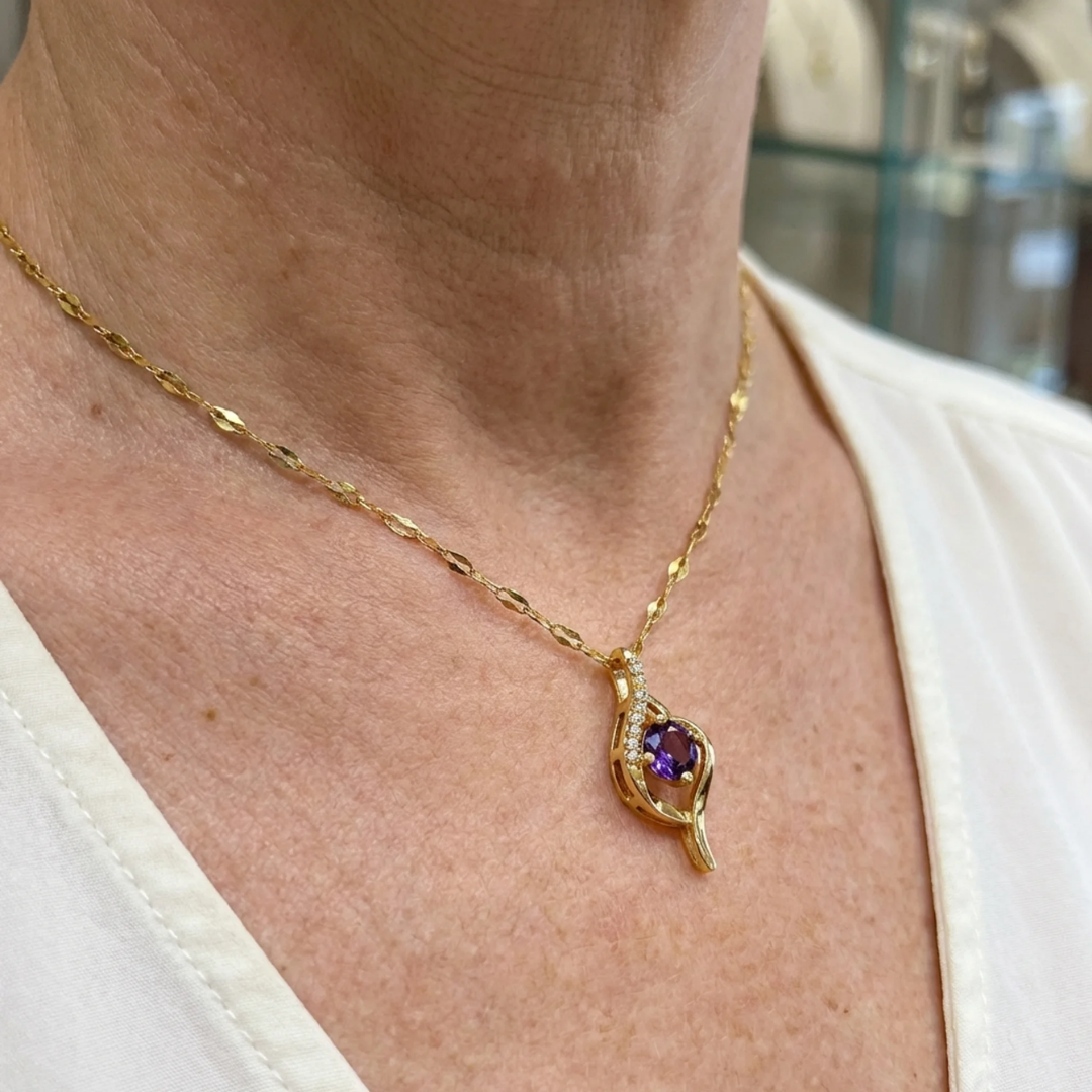 Vespera Amethyst Swirl Necklace | Gold