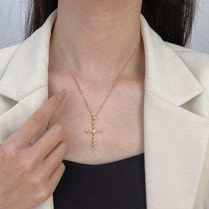 Crystal Twist Cross Necklace | Gold
