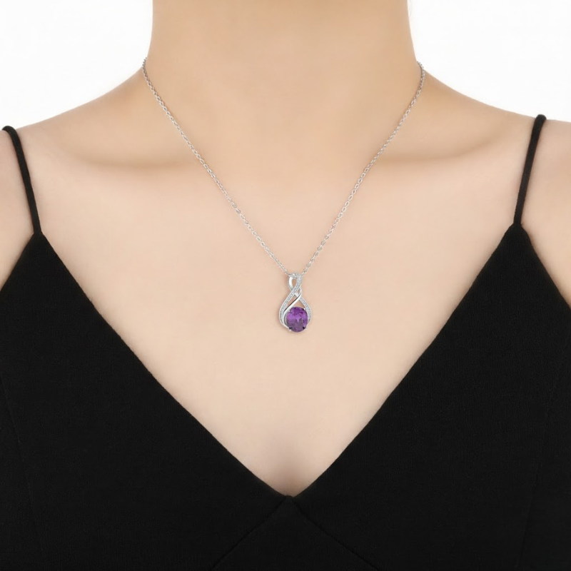 Amethyst Infinity Pave Necklace | White Gold