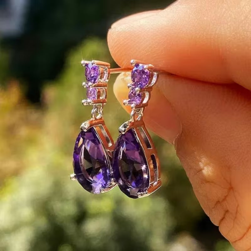 Amethyst Dewdrop Earrings | White Gold