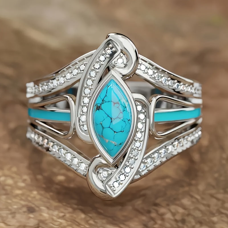 Turquoise Marquis Statement Ring | White Gold