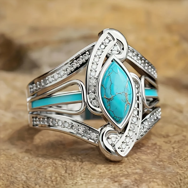 Turquoise Marquis Statement Ring | White Gold