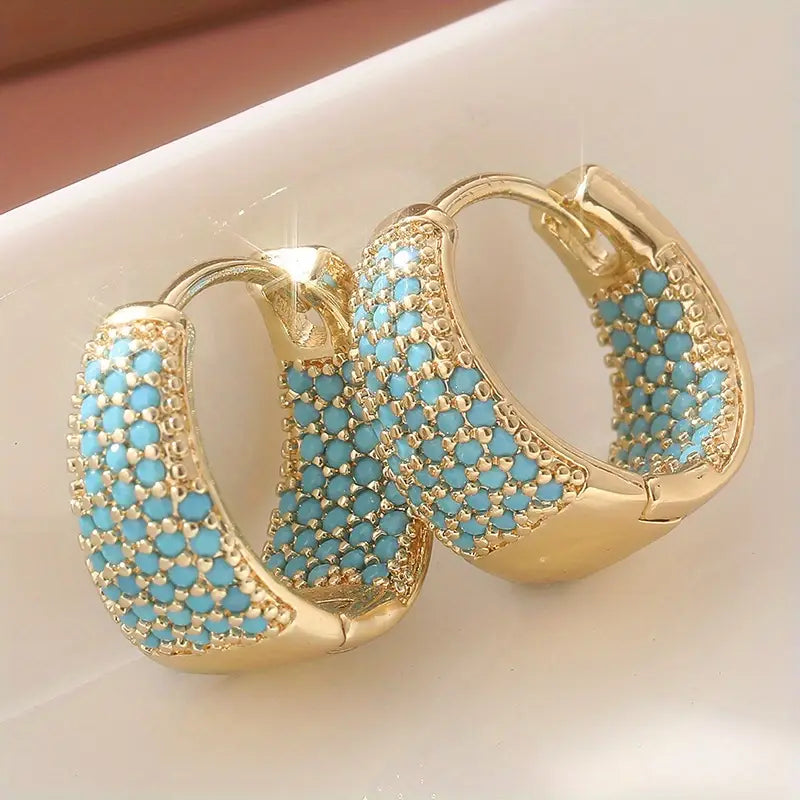 Golden-Tone Turquoise Beaded Hoop Earrings | Gold