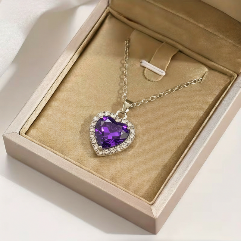 Amethyst Heart Radiance Necklace | White Gold