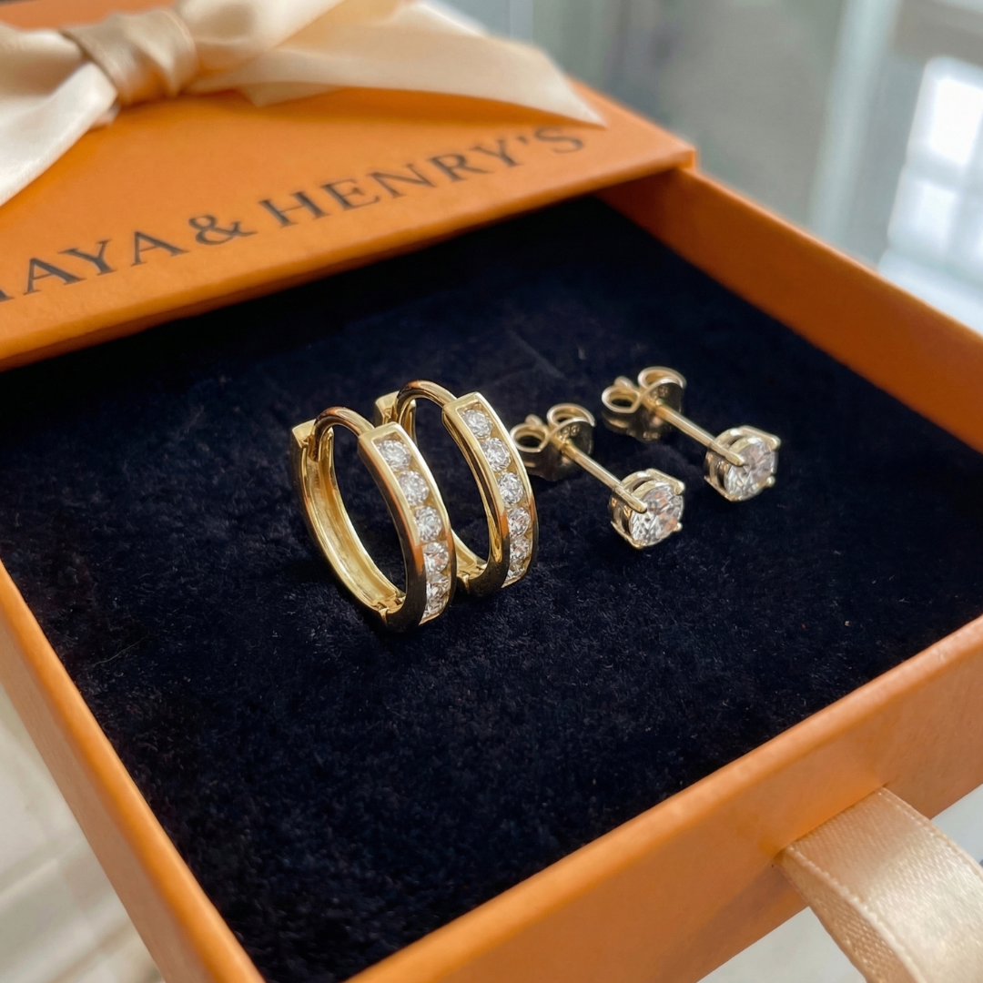 Dara Brillane Stone Earrings Set | Gold