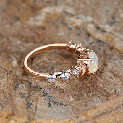 Opal Crescent Moon Ring | Rose Gold