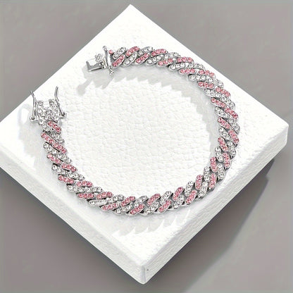 Arctic Blush Cuban Bracelet | White Gold