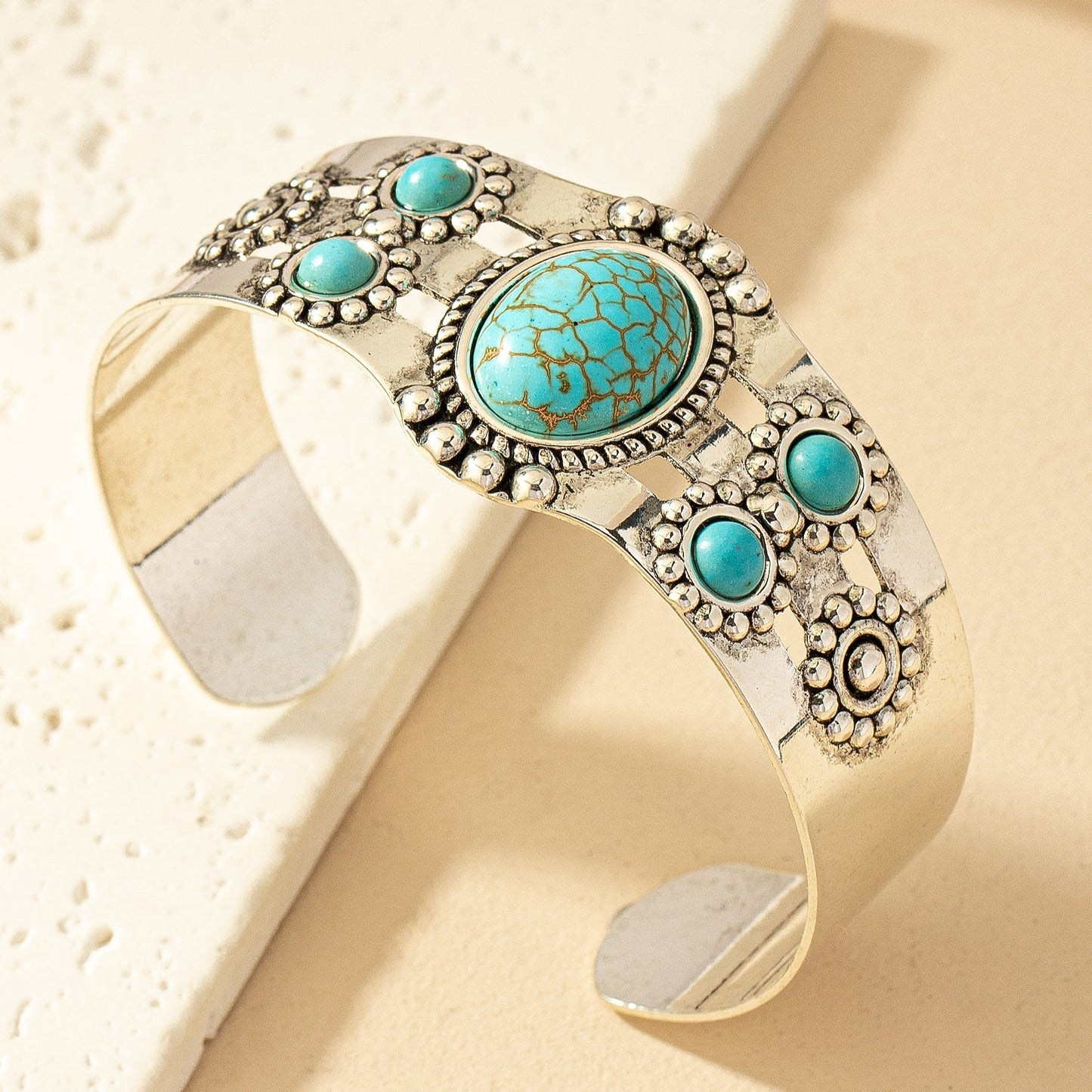 Seren Turquoise Cuff Bracelet | White Gold
