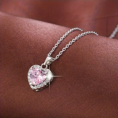Pink Heart Radiance Necklace | White Gold
