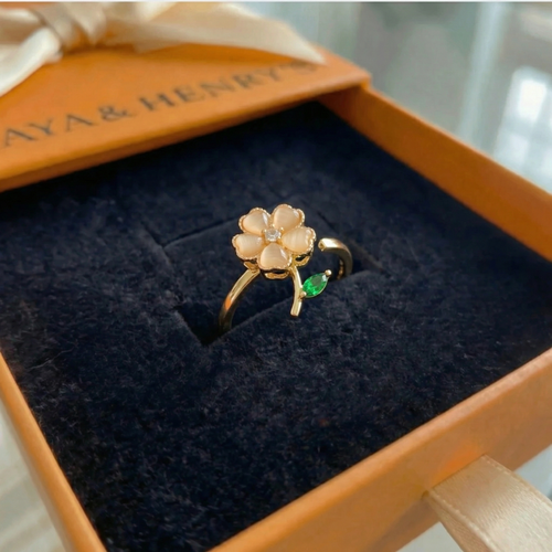 Emerald Leaf Flower Spinning Ring | Gold