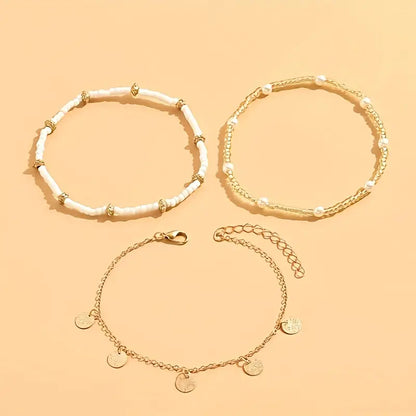 Coastal Charm 3-Piece Layered Anklet Set | Gold