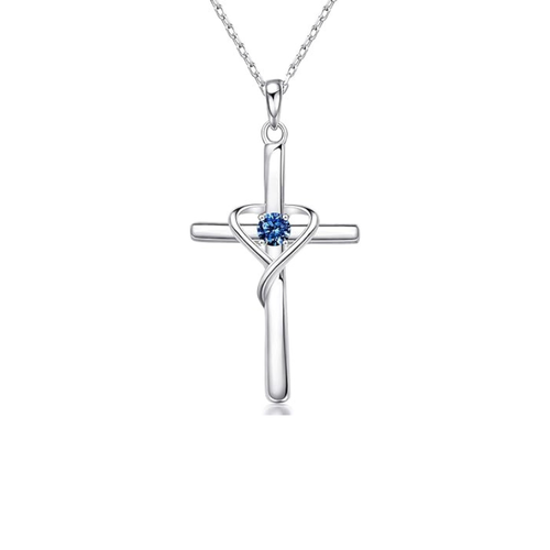 Sapphire Cross Necklace | White Gold