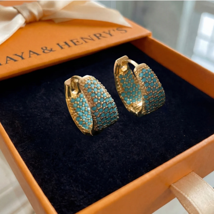 Golden-Tone Turquoise Beaded Hoop Earrings | Gold