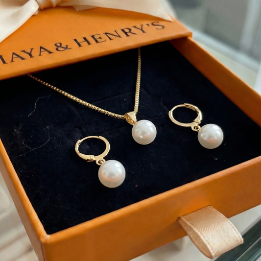 Golden Grace Pearl Jewelry Set | Gold