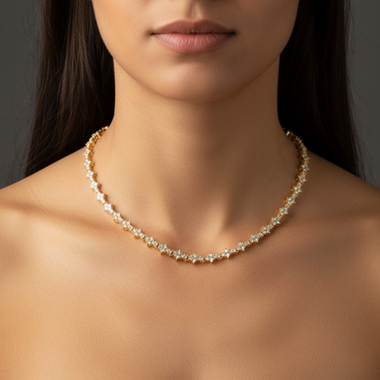 Classic Cluster Tennis Necklace | White Gold