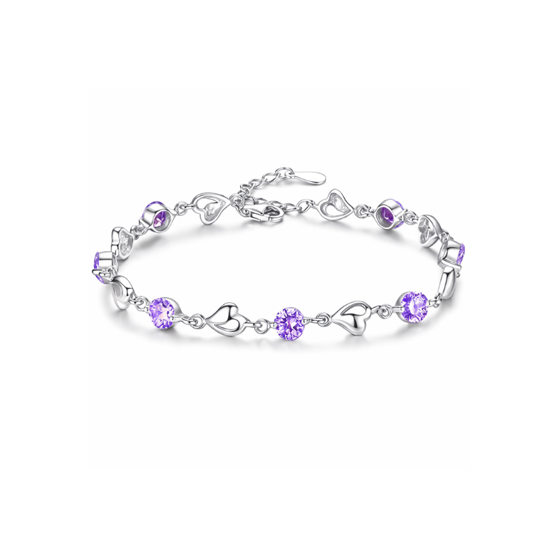 Heart Charm Amethyst Bracelet | White Gold
