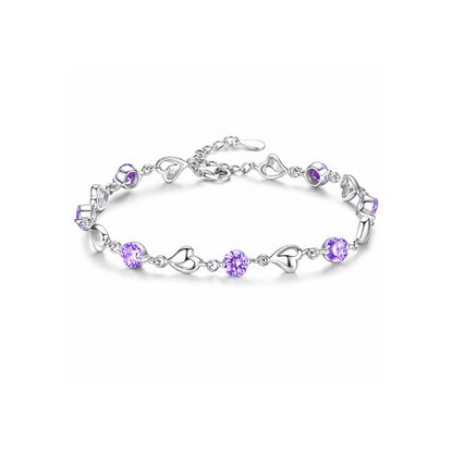 Heart Charm Amethyst Bracelet | White Gold